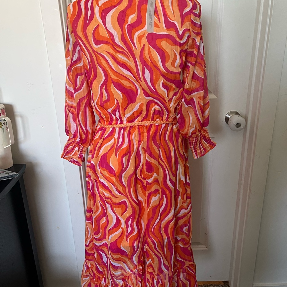 G by Giuliana Orange and Pink Ruffled Tiered Sundress